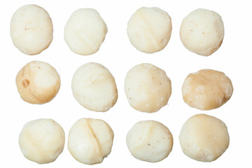 macadamia nuts isolated on white background. Healthy diet.