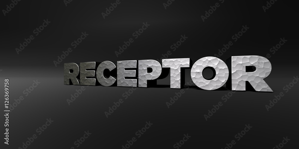 Fototapete receptor - hammered metal finish text on black studio - 3d rendered royalty free stock photo. this i