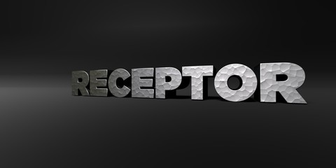 RECEPTOR - hammered metal finish text on black studio - 3D rendered royalty free stock photo. This image can be used for an online website banner ad or a print postcard.