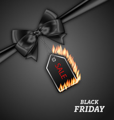Sale Discount with Fire Flame, Black Bow Ribbon for Black Friday