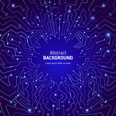 Technological vector background with a circuit board texture. Digital radial technologies  abstract background.