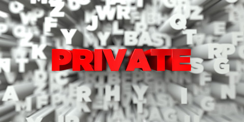 PRIVATE -  Red text on typography background - 3D rendered royalty free stock image. This image can be used for an online website banner ad or a print postcard.