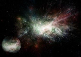 Plakat Stars, dust and gas nebula in a far galaxy