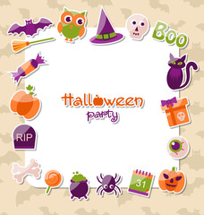Greeting Card for Halloween Party with Colorful Flat Icons