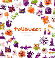 Halloween Card. Set of Bright Signs, Icons and Objects