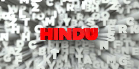 HINDU -  Red text on typography background - 3D rendered royalty free stock image. This image can be used for an online website banner ad or a print postcard.