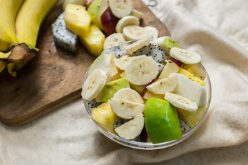 Fruit salad on whites background