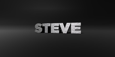 STEVE - hammered metal finish text on black studio - 3D rendered royalty free stock photo. This image can be used for an online website banner ad or a print postcard.