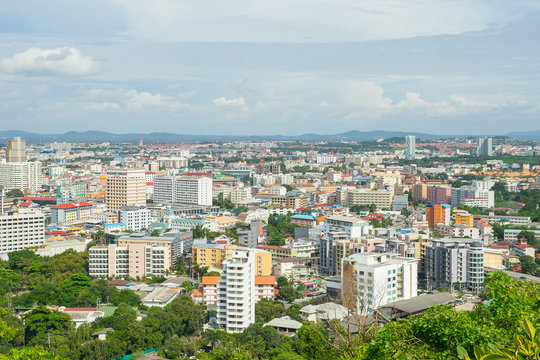 View of building and Pattaya beach at viewpoint Pratumnak Hill in Pattaya, Thailand.