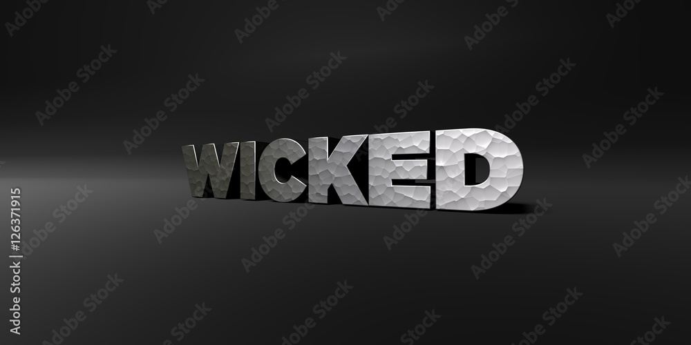 Fototapete wicked - hammered metal finish text on black studio - 3d rendered royalty free stock photo. this ima