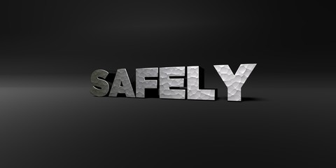 SAFELY - hammered metal finish text on black studio - 3D rendered royalty free stock photo. This image can be used for an online website banner ad or a print postcard.