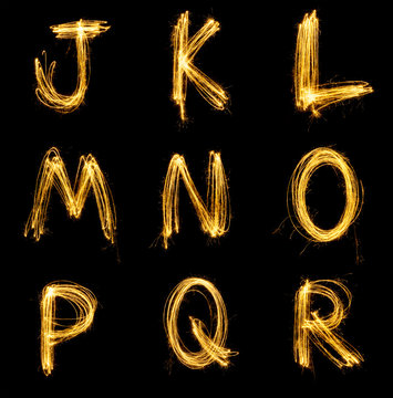 Collection of sparkler firework light alphabet.