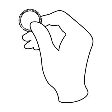 recommend clip art: Trick with coin icon in outline style isolated on white background. Black and white magic symbol stock vector illustration.