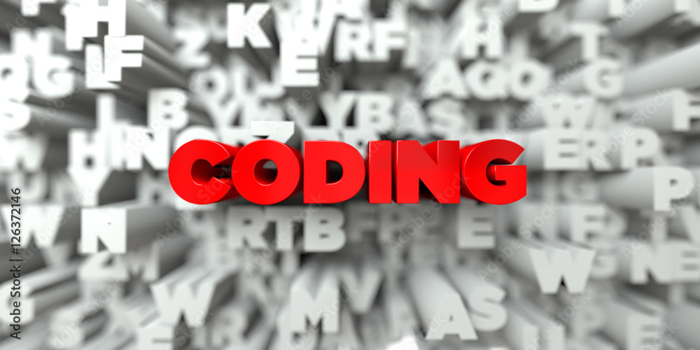 Fototapete coding - red text on typography background - 3d rendered royalty free stock image. this image can be