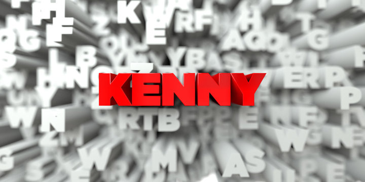 KENNY -  Red text on typography background - 3D rendered royalty free stock image. This image can be used for an online website banner ad or a print postcard.