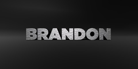 BRANDON - hammered metal finish text on black studio - 3D rendered royalty free stock photo. This image can be used for an online website banner ad or a print postcard.