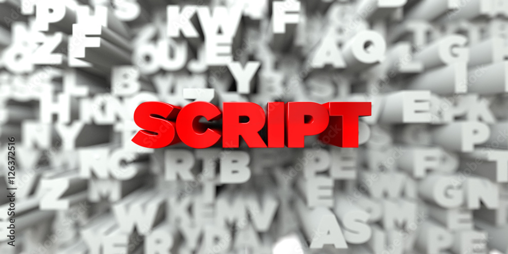 Fototapete script - red text on typography background - 3d rendered royalty free stock image. this image can be