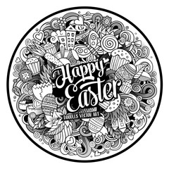 Cartoon vector hand drawn Doodle Happy Easter round design
