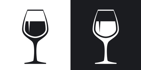 Vector wineglass icon. Two-tone version on black and white background