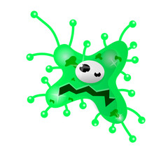Cartoon bacteria, fun character, cute monster color and facial expressions.