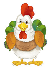 Cartoon happy farm animal - cheerful rooster is standing smiling and looking - artistic style - isolated - illustration for children