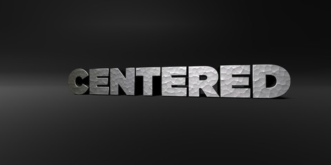 CENTERED - hammered metal finish text on black studio - 3D rendered royalty free stock photo. This image can be used for an online website banner ad or a print postcard.
