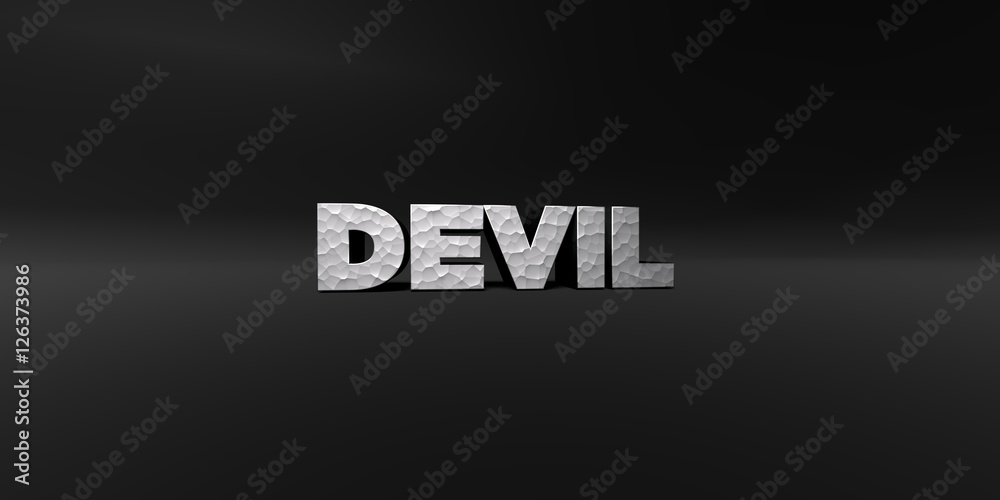 Fototapete devil - hammered metal finish text on black studio - 3d rendered royalty free stock photo. this imag