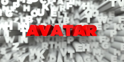 AVATAR -  Red text on typography background - 3D rendered royalty free stock image. This image can be used for an online website banner ad or a print postcard.