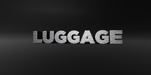 LUGGAGE - hammered metal finish text on black studio - 3D rendered royalty free stock photo. This image can be used for an online website banner ad or a print postcard.