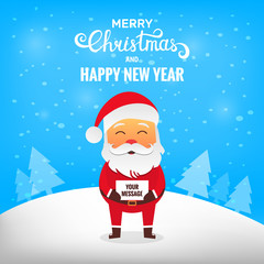 Merry Christmas! Santa Claus in winter snow scene