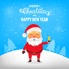 Merry Christmas! Santa Claus in winter snow scene