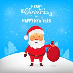 Merry Christmas! Santa Claus in winter snow scene