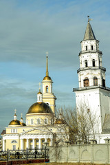 	Rossia . Nevyansk . Demidov's leaning tower and Transfiguration Cathedral.