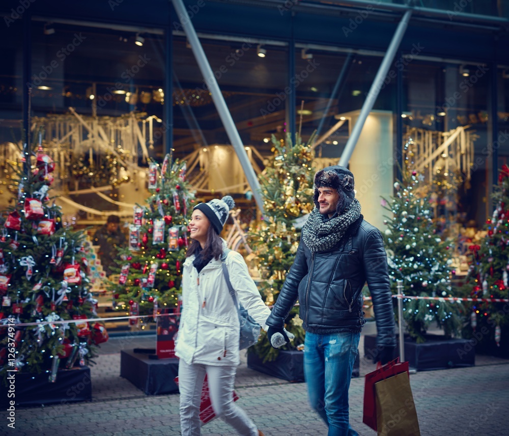 Canvas Prints christmas shopping in the city