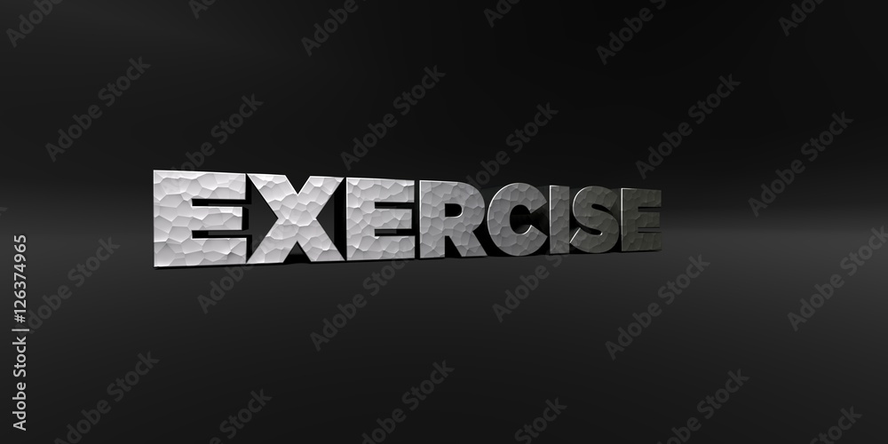 Fototapete exercise - hammered metal finish text on black studio - 3d rendered royalty free stock photo. this i