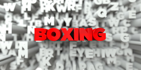 BOXING -  Red text on typography background - 3D rendered royalty free stock image. This image can be used for an online website banner ad or a print postcard.