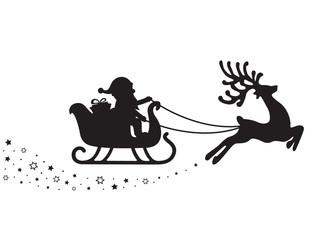 santa sleigh silhouette stars white background