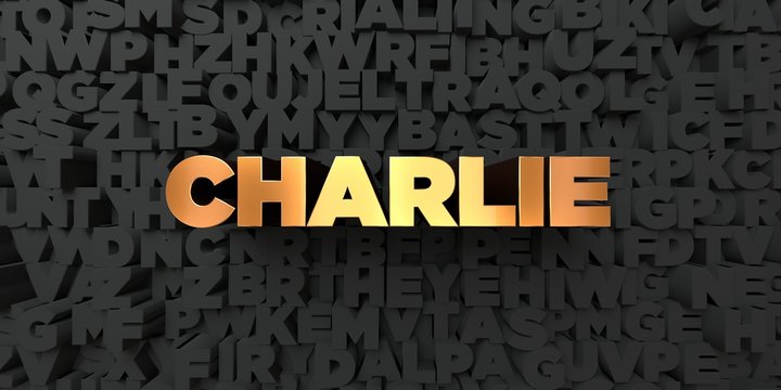 Charlie - Gold text on black background - 3D rendered royalty free stock picture. This image can be used for an online website banner ad or a print postcard.