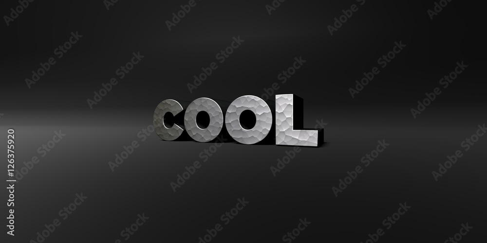 Fototapete cool - hammered metal finish text on black studio - 3d rendered royalty free stock photo. this image