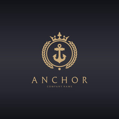 Luxury anchor logo template. Easy to edit, change size, color and text.  