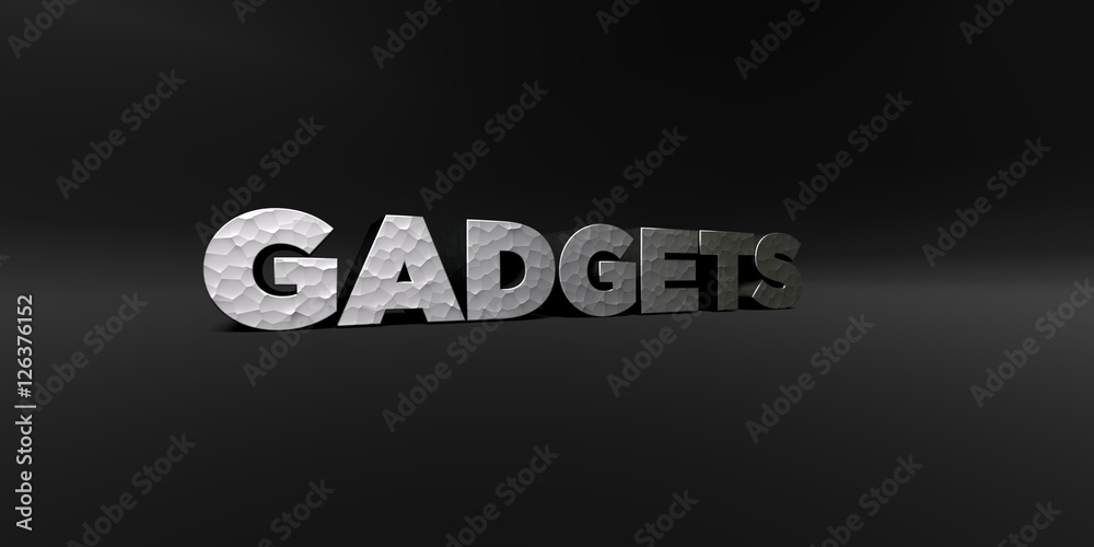 Fototapete gadgets - hammered metal finish text on black studio - 3d rendered royalty free stock photo. this im