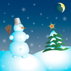 snowman and Christmas tree