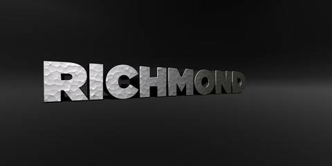 RICHMOND - hammered metal finish text on black studio - 3D rendered royalty free stock photo. This image can be used for an online website banner ad or a print postcard.