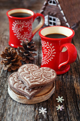 Two cup of coffee and gingerbread