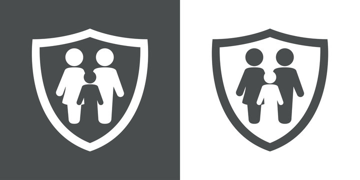 Icono plano familia con escudo gris
