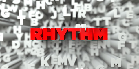 RHYTHM -  Red text on typography background - 3D rendered royalty free stock image. This image can be used for an online website banner ad or a print postcard.