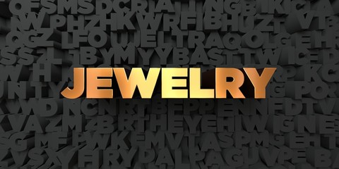 Jewelry - Gold text on black background - 3D rendered royalty free stock picture. This image can be used for an online website banner ad or a print postcard.
