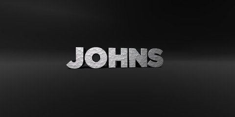JOHNS - hammered metal finish text on black studio - 3D rendered royalty free stock photo. This image can be used for an online website banner ad or a print postcard.