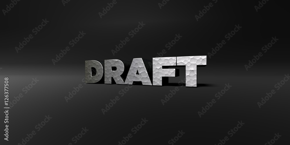 Fototapete draft - hammered metal finish text on black studio - 3d rendered royalty free stock photo. this imag