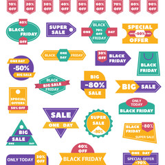 Black Friday Sale badges and labels flat style.